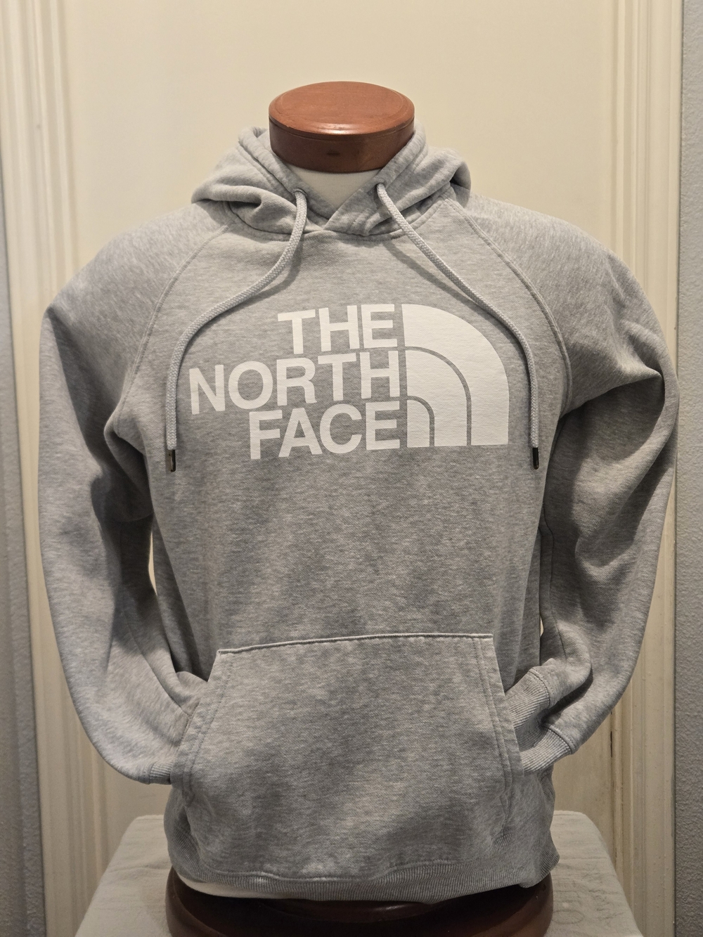 The North Face Light Gray Pullover Hoodie with White Logo, M